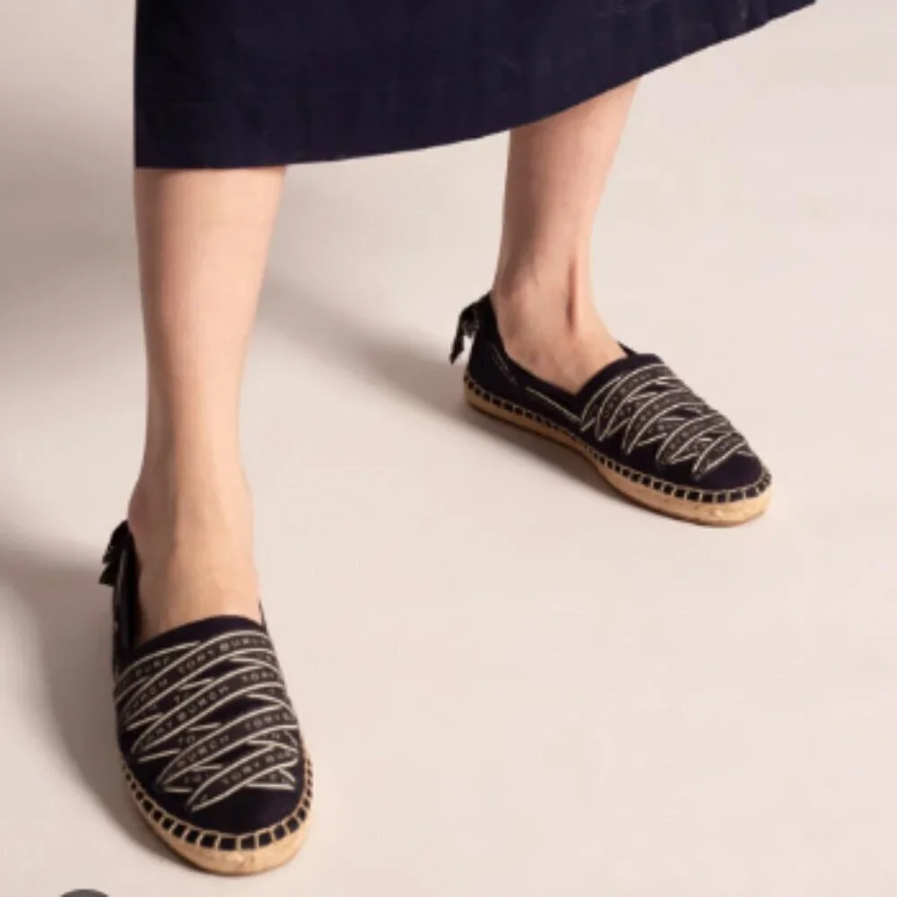 NWT! NEW! Tory Burch Ribbon Canvas Espadrilles -Perfect Navy limited size